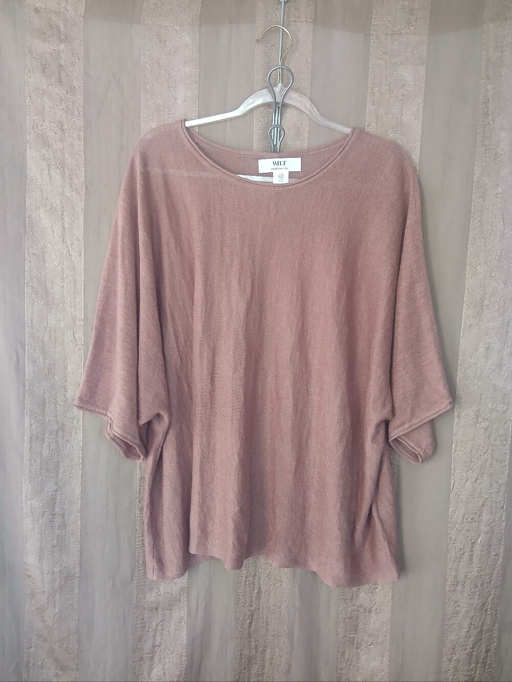 💎 WILT Women's Top 100% Linen Relaxed Dolman Sleeve Top in Dusty Rose